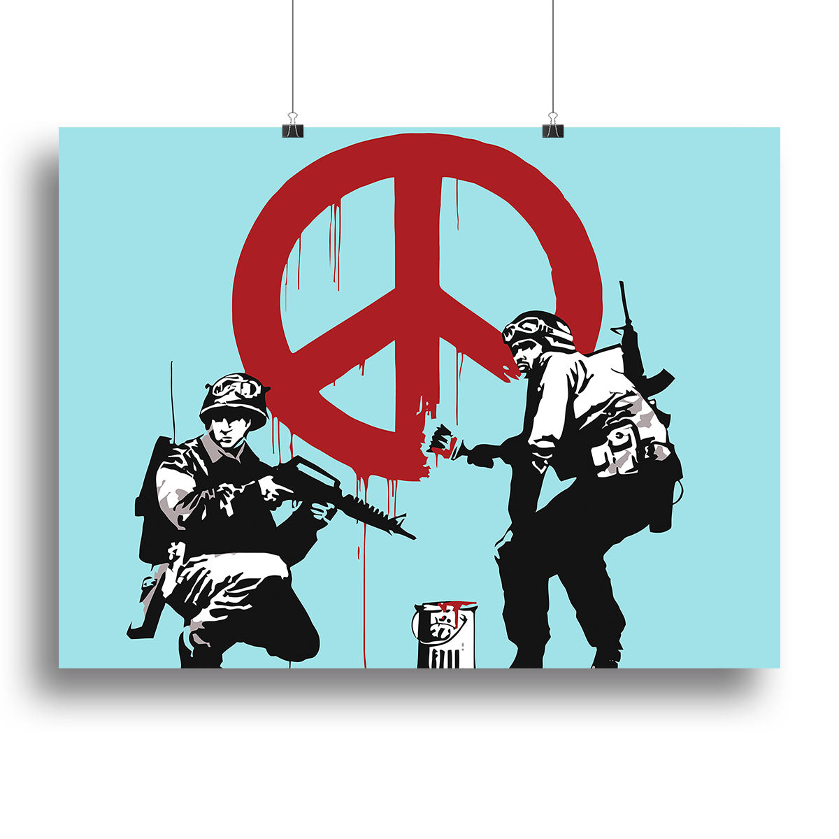 Banksy Soldiers Painting CND Sign Light Blue Canvas Print or Poster - Canvas Art Rocks - 2