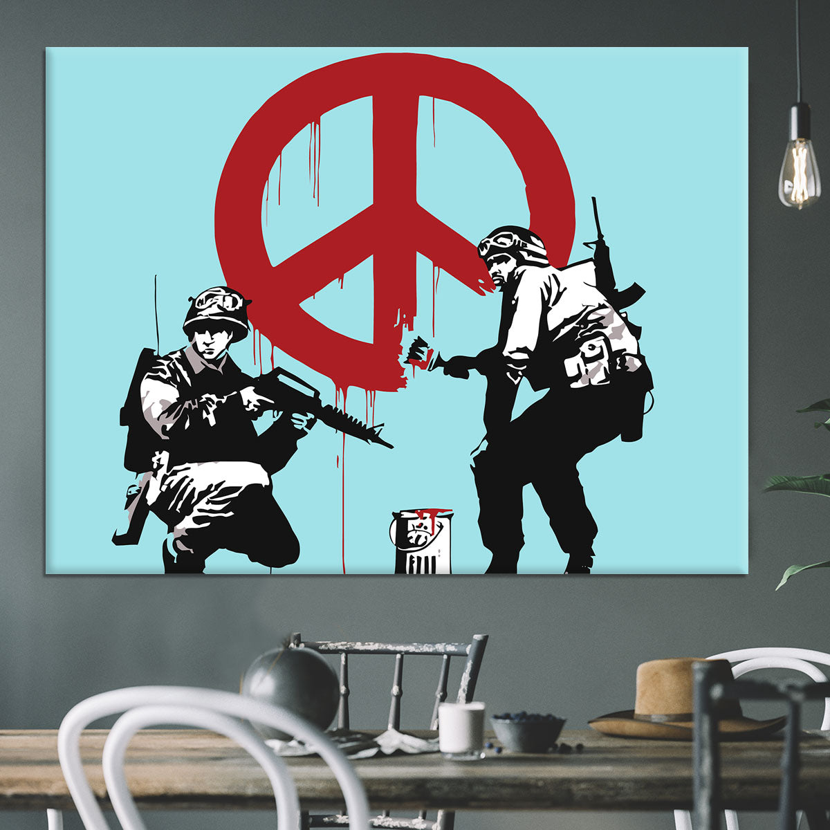 Banksy Soldiers Painting CND Sign Light Blue Canvas Print or Poster - Canvas Art Rocks - 3