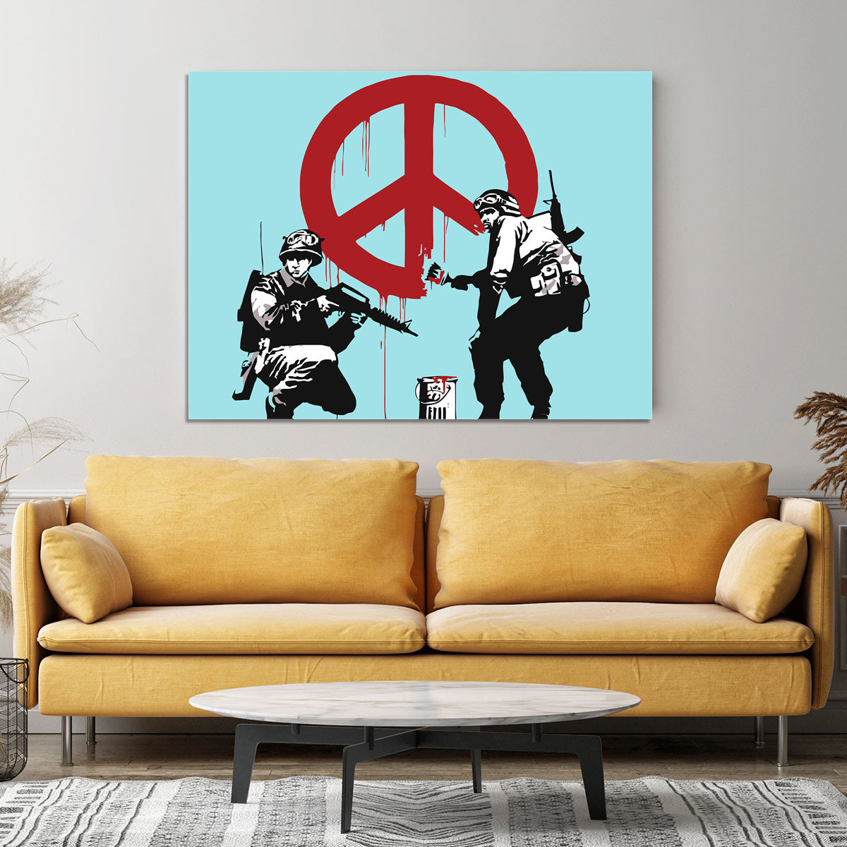 Banksy Soldiers Painting CND Sign Light Blue Canvas Print or Poster - Canvas Art Rocks - 4