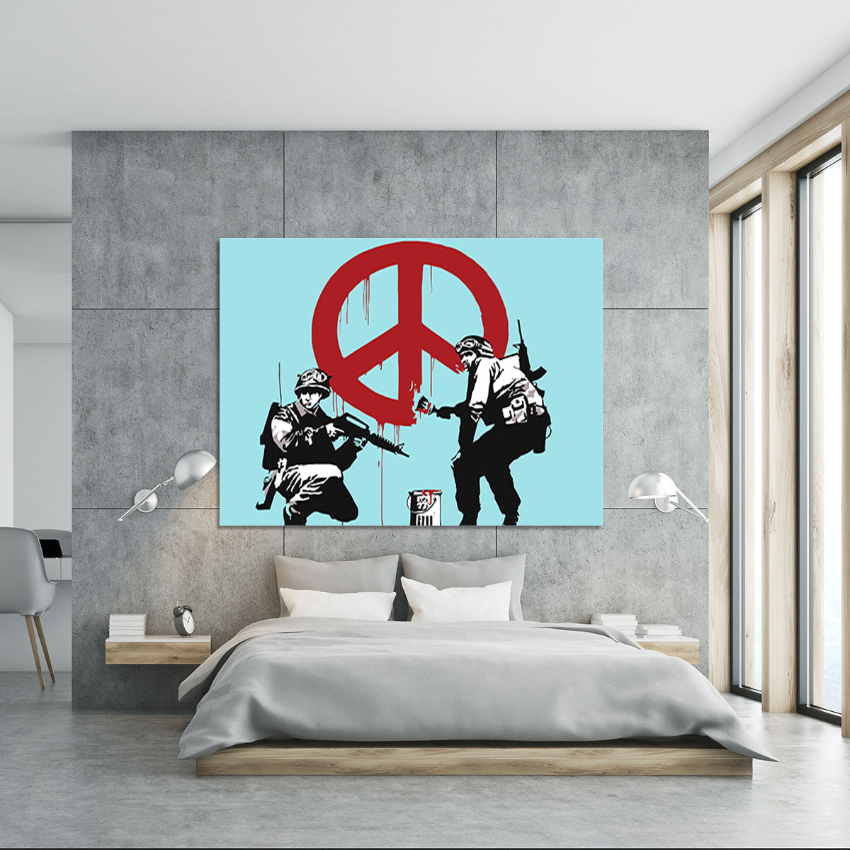 Banksy Soldiers Painting CND Sign Light Blue Canvas Print or Poster - Canvas Art Rocks - 5