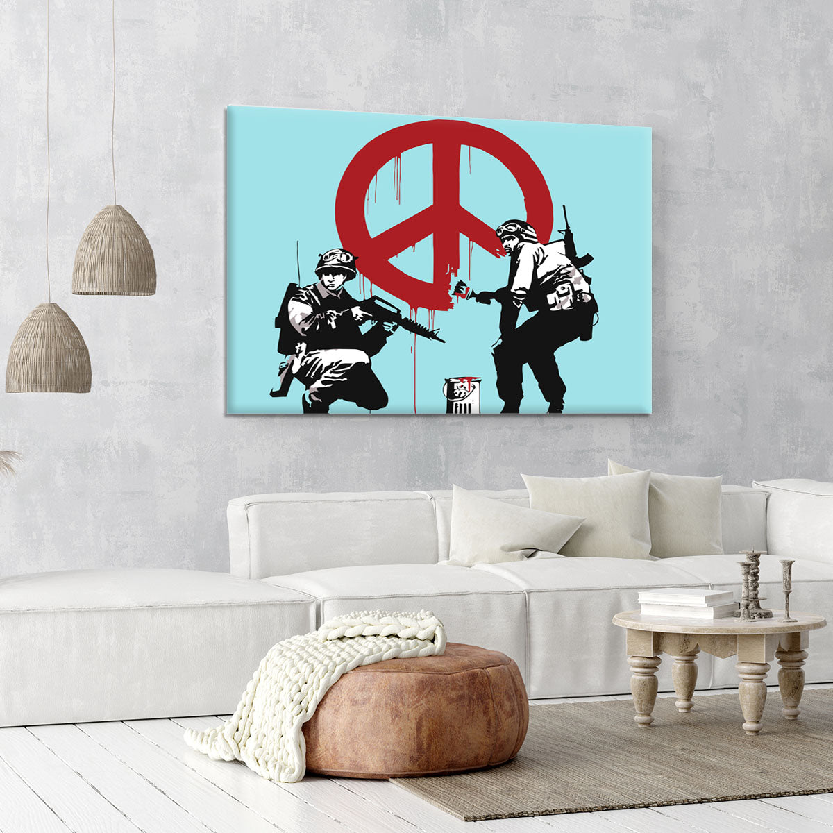 Banksy Soldiers Painting CND Sign Light Blue Canvas Print or Poster - Canvas Art Rocks - 6