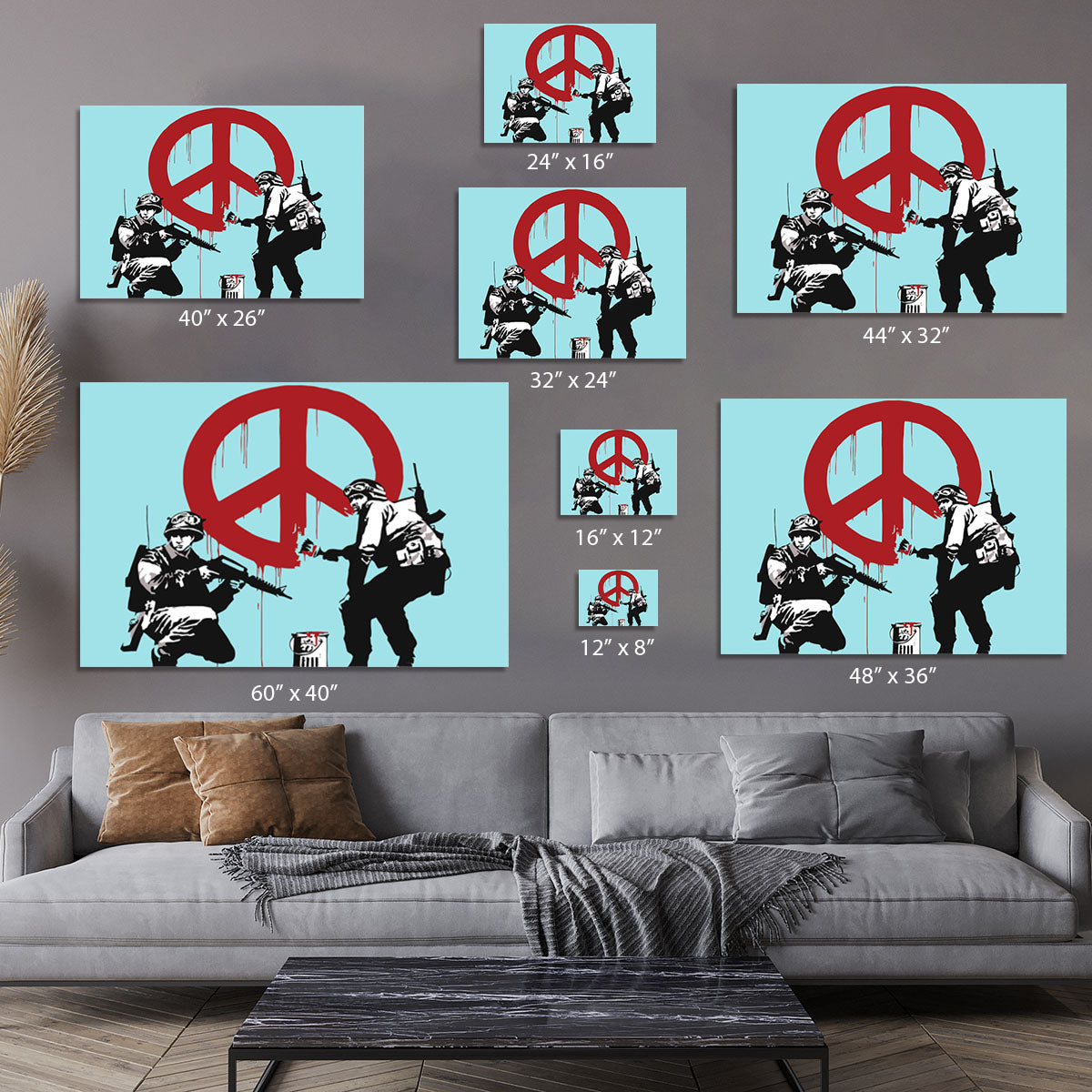 Banksy Soldiers Painting CND Sign Light Blue Canvas Print or Poster - Canvas Art Rocks - 7