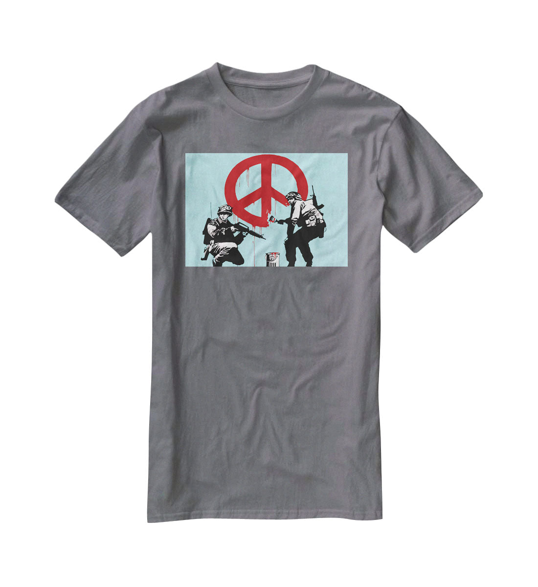 Banksy Soldiers Painting CND Sign Light Blue T-Shirt - Canvas Art Rocks - 3
