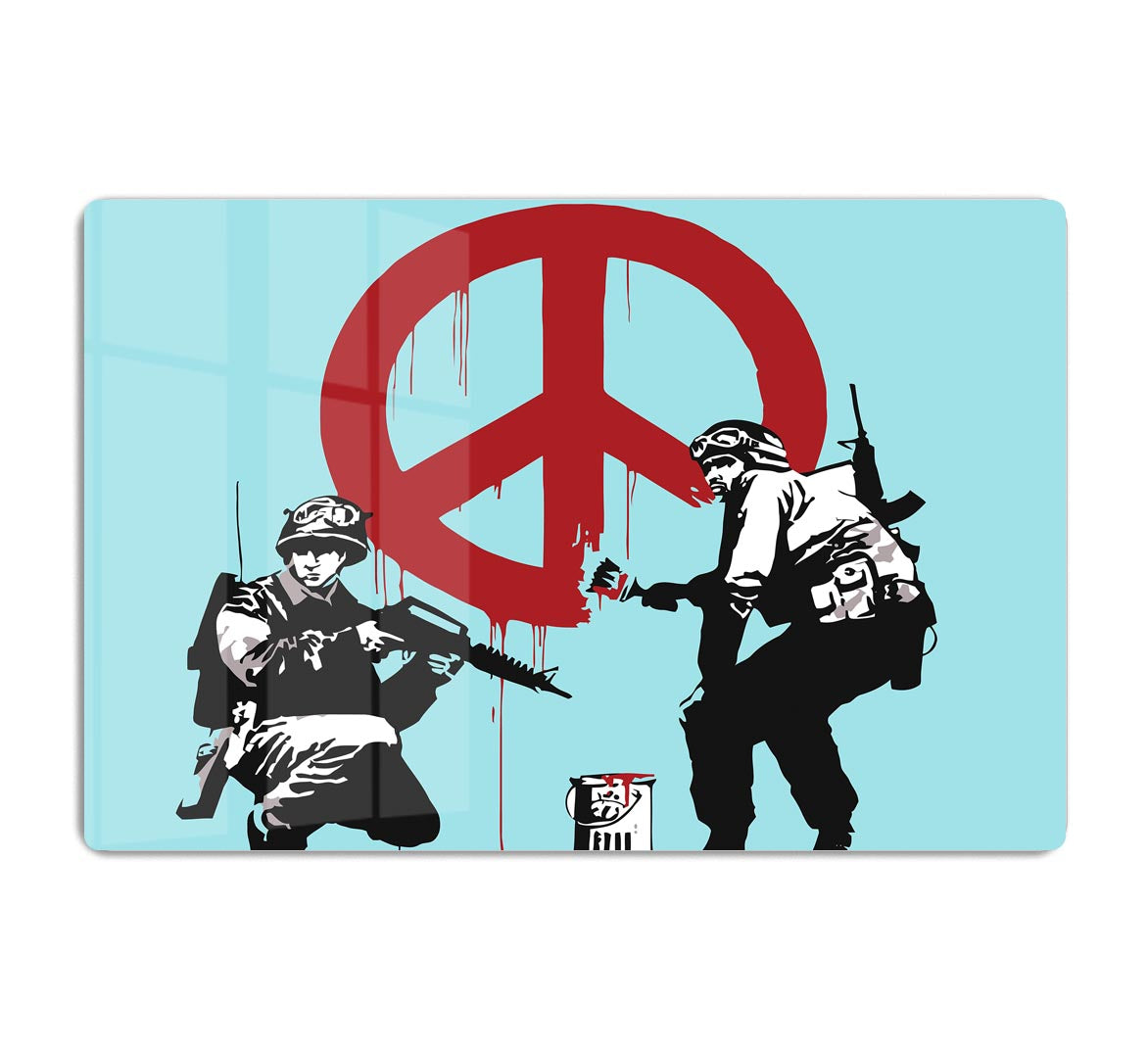 Banksy Soldiers Painting CND Sign Light Blue Acrylic Block - Canvas Art Rocks - 1