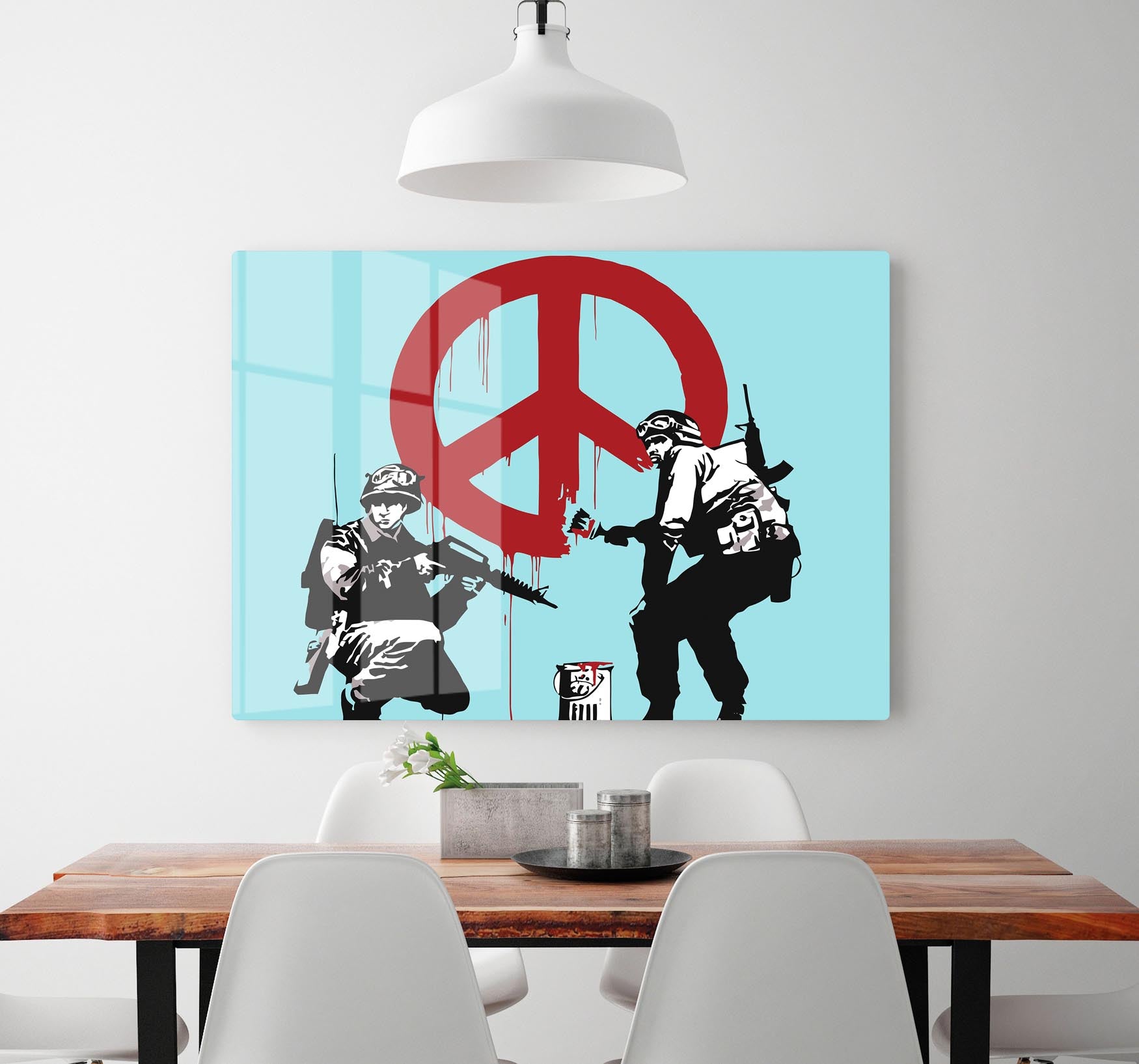 Banksy Soldiers Painting CND Sign Light Blue Acrylic Block - Canvas Art Rocks - 2
