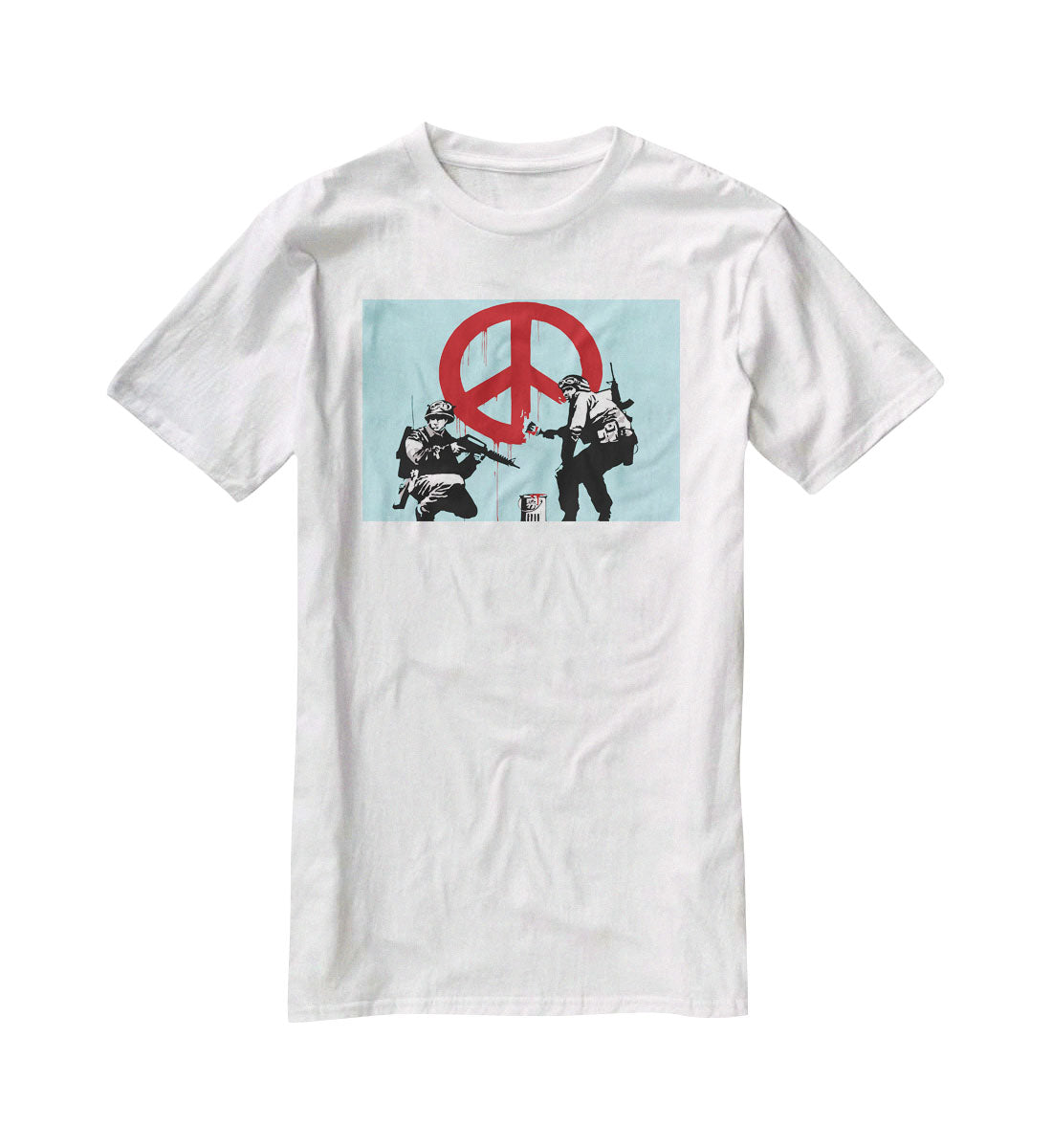 Banksy Soldiers Painting CND Sign Light Blue T-Shirt - Canvas Art Rocks - 5