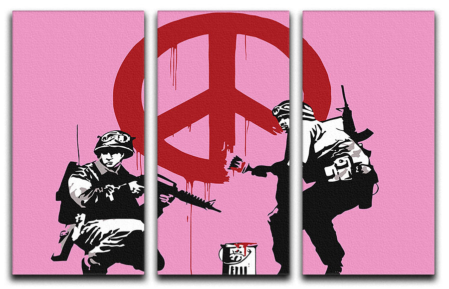 Banksy Soldiers Painting CND Sign Pink 3 Split Panel Canvas Print - Canvas Art Rocks - 1