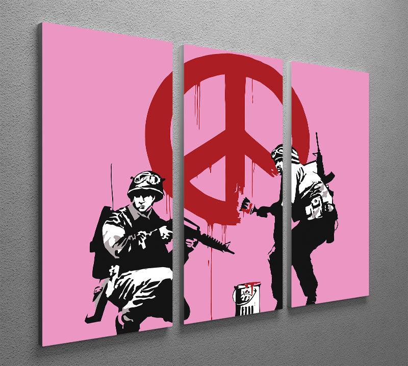 Banksy Soldiers Painting CND Sign Pink 3 Split Panel Canvas Print - Canvas Art Rocks - 2