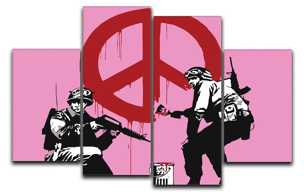 Banksy Soldiers Painting CND Sign Pink 4 Split Panel Canvas - Canvas Art Rocks - 1