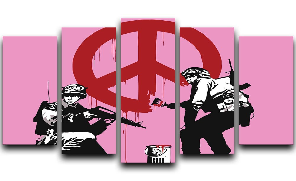 Banksy Soldiers Painting CND Sign Pink 5 Split Panel Canvas - Canvas Art Rocks - 1