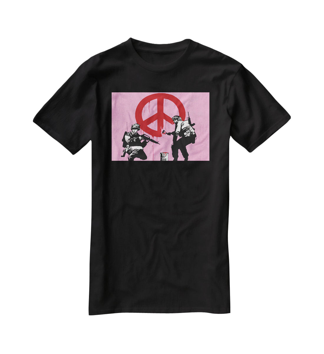 Banksy Soldiers Painting CND Sign Pink T-Shirt - Canvas Art Rocks - 1