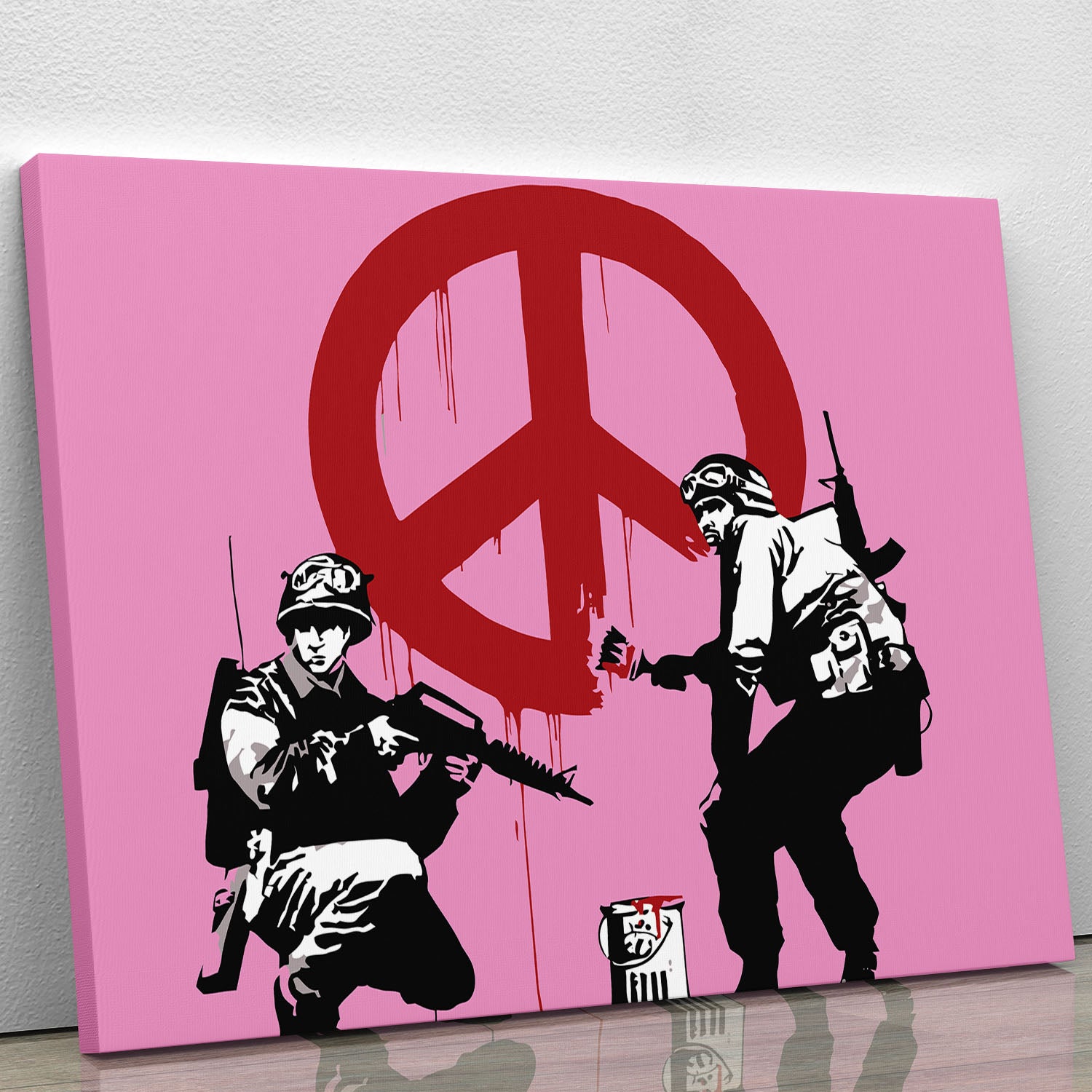 Banksy Soldiers Painting CND Sign Pink Canvas Print or Poster - Canvas Art Rocks - 1