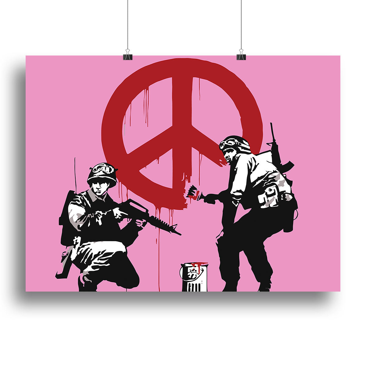 Banksy Soldiers Painting CND Sign Pink Canvas Print or Poster - Canvas Art Rocks - 2