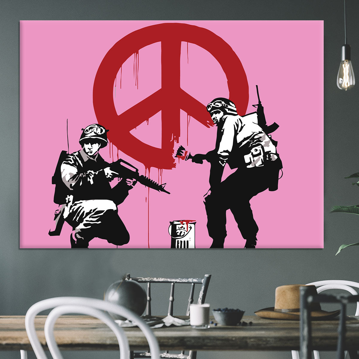 Banksy Soldiers Painting CND Sign Pink Canvas Print or Poster - Canvas Art Rocks - 3