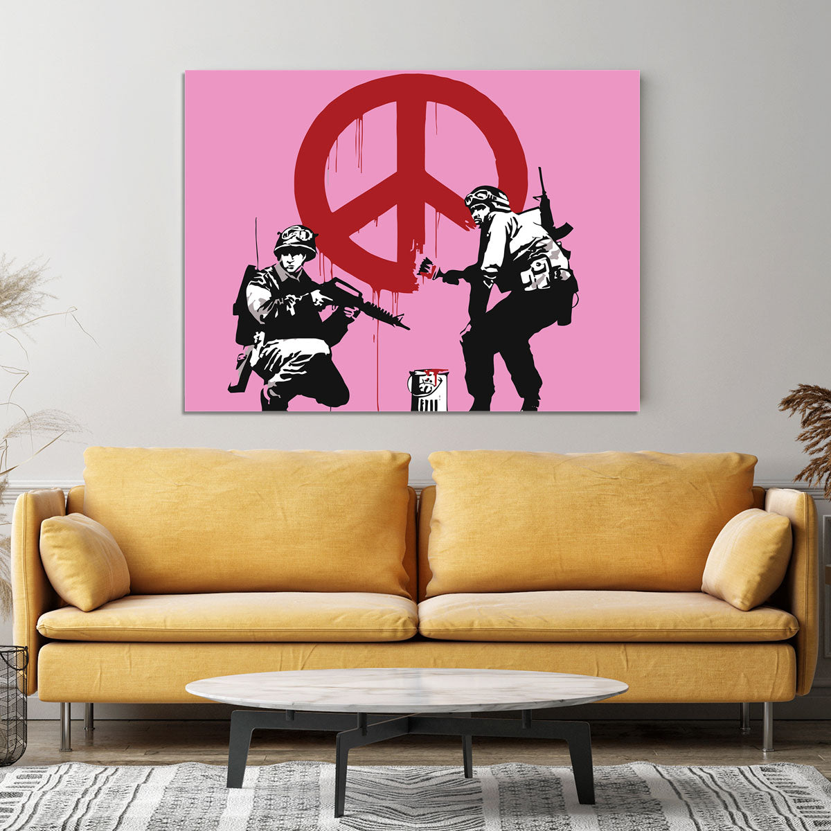 Banksy Soldiers Painting CND Sign Pink Canvas Print or Poster - Canvas Art Rocks - 4