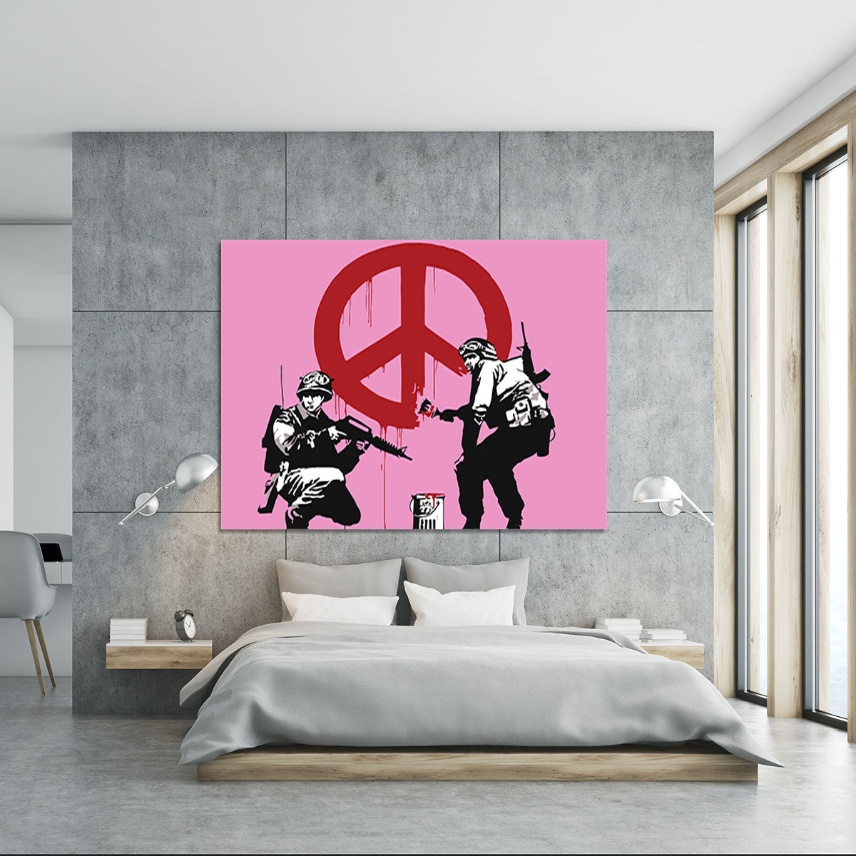 Banksy Soldiers Painting CND Sign Pink Canvas Print or Poster - Canvas Art Rocks - 5