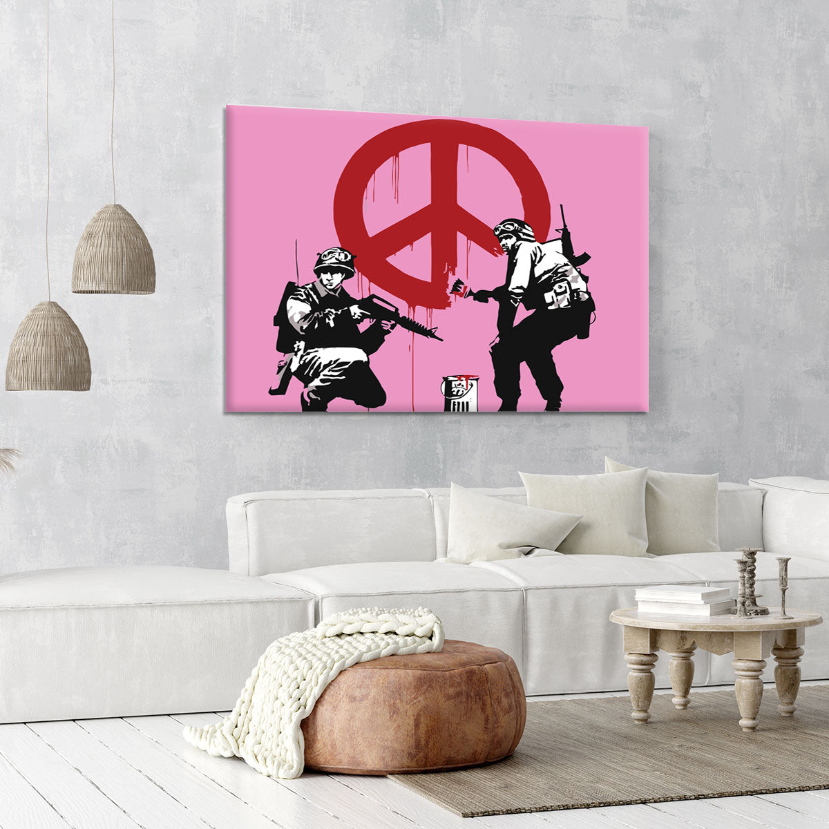 Banksy Soldiers Painting CND Sign Pink Canvas Print or Poster - Canvas Art Rocks - 6