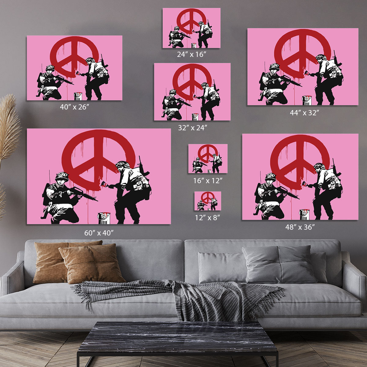 Banksy Soldiers Painting CND Sign Pink Canvas Print or Poster - Canvas Art Rocks - 7
