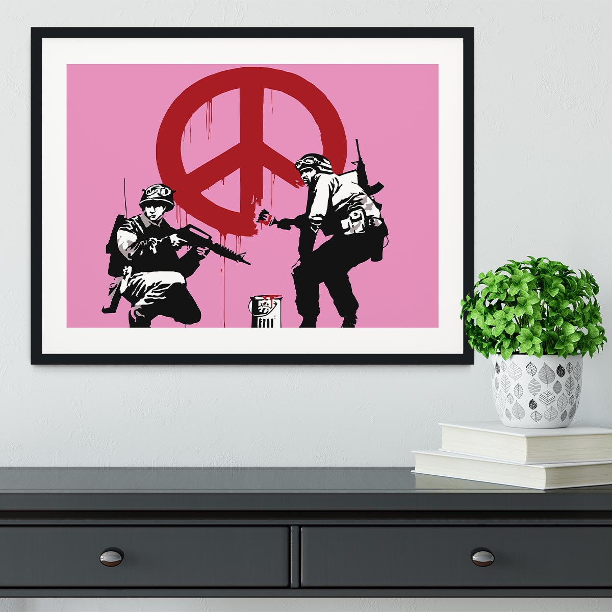 Banksy Soldiers Painting CND Sign Pink Framed Print - Canvas Art Rocks - 1