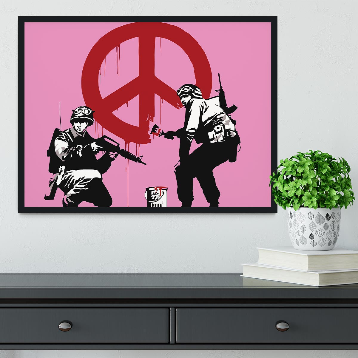 Banksy Soldiers Painting CND Sign Pink Framed Print - Canvas Art Rocks - 2