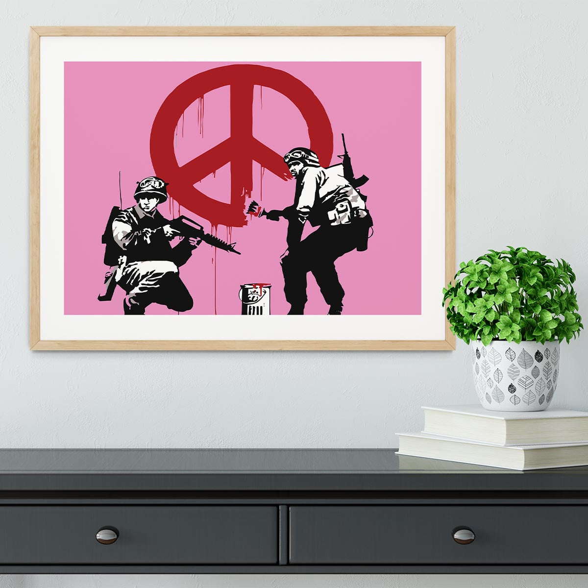 Banksy Soldiers Painting CND Sign Pink Framed Print - Canvas Art Rocks - 3