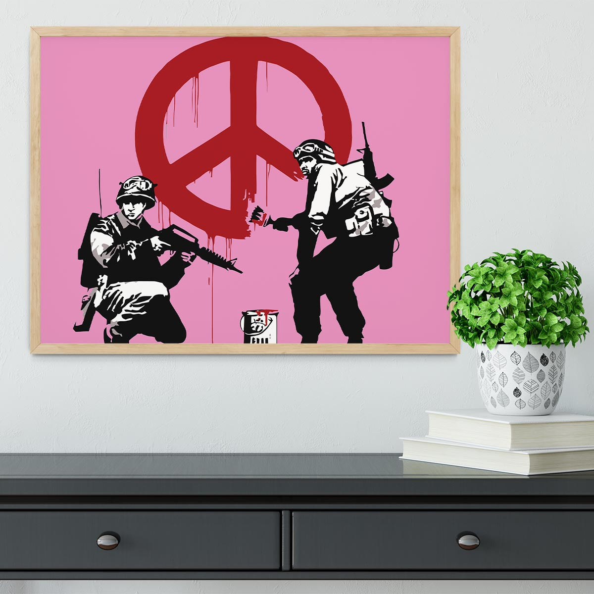 Banksy Soldiers Painting CND Sign Pink Framed Print - Canvas Art Rocks - 4