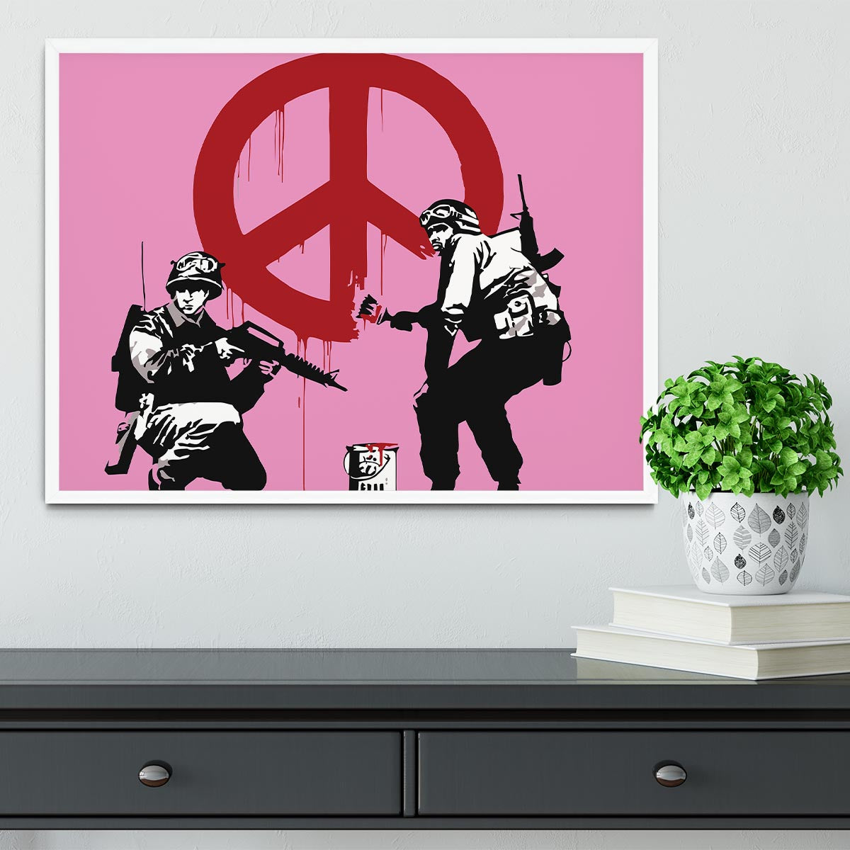 Banksy Soldiers Painting CND Sign Pink Framed Print - Canvas Art Rocks -6