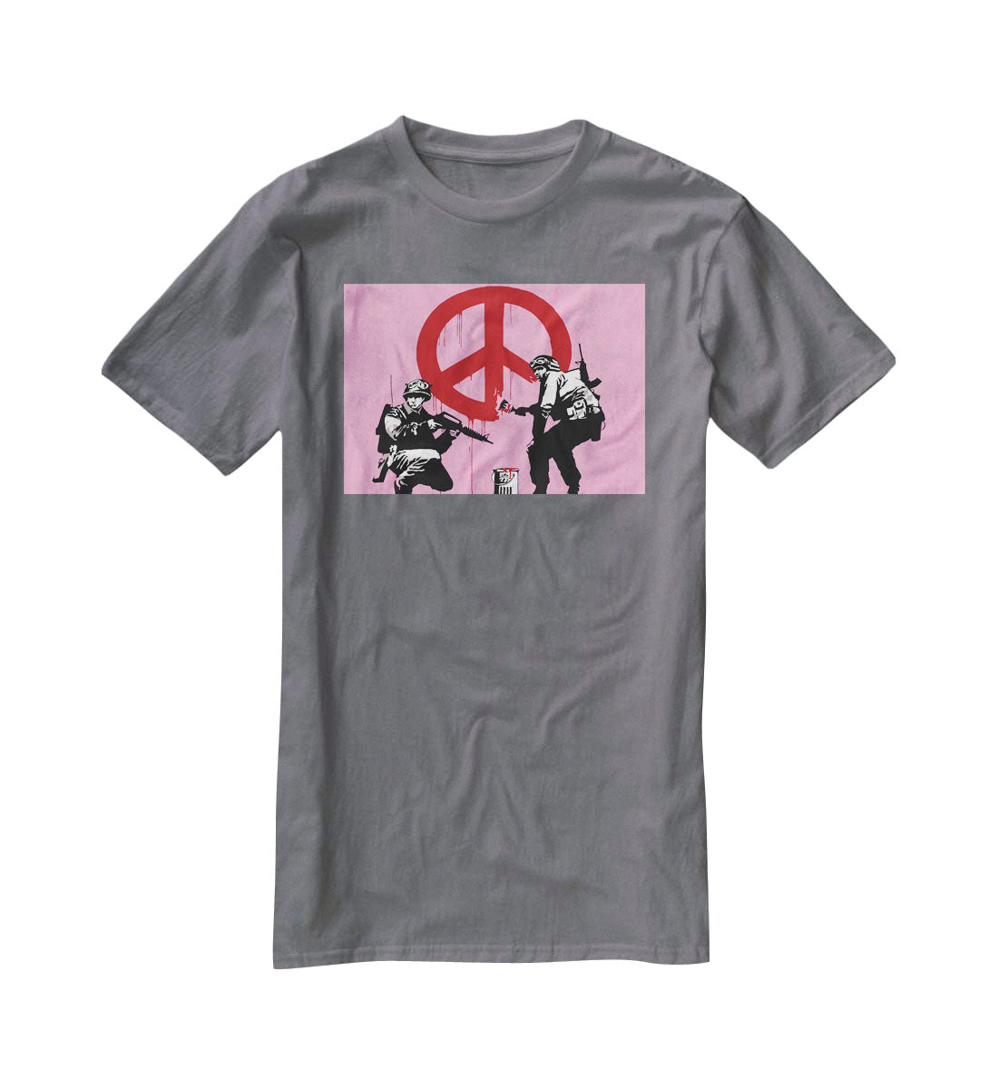 Banksy Soldiers Painting CND Sign Pink T-Shirt - Canvas Art Rocks - 3