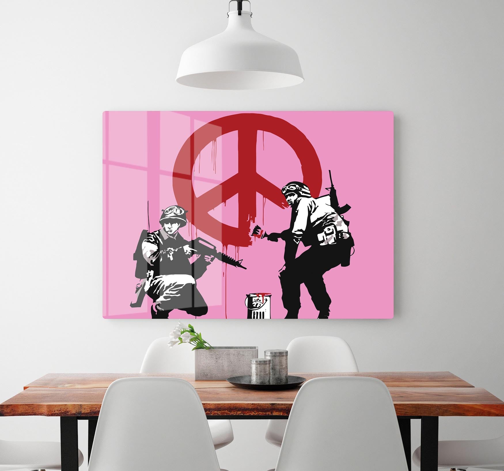 Banksy Soldiers Painting CND Sign Pink Acrylic Block - Canvas Art Rocks - 2