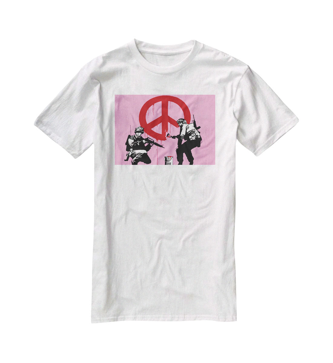 Banksy Soldiers Painting CND Sign Pink T-Shirt - Canvas Art Rocks - 5