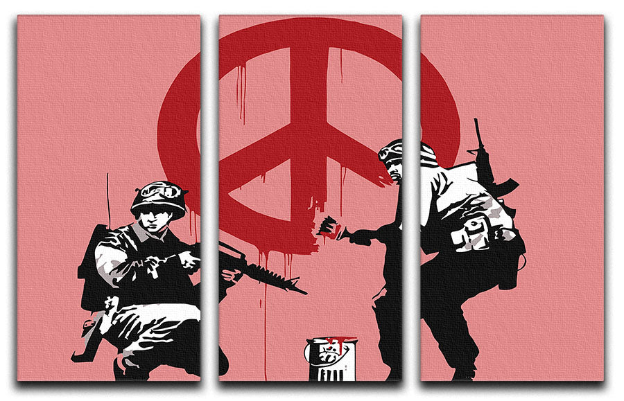 Banksy Soldiers Painting CND Sign Red 3 Split Panel Canvas Print - Canvas Art Rocks - 1