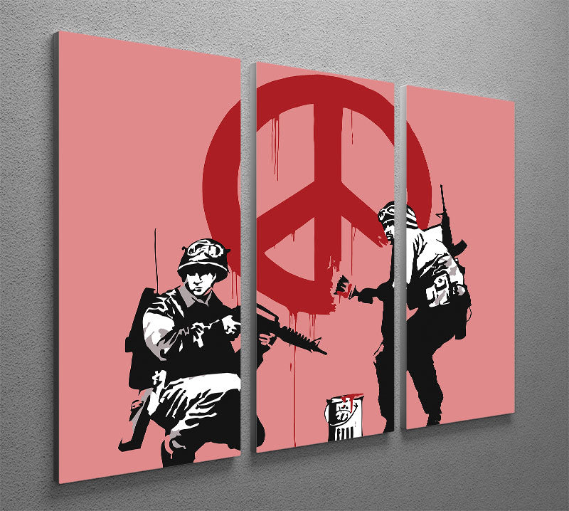 Banksy Soldiers Painting CND Sign Red 3 Split Panel Canvas Print - Canvas Art Rocks - 2