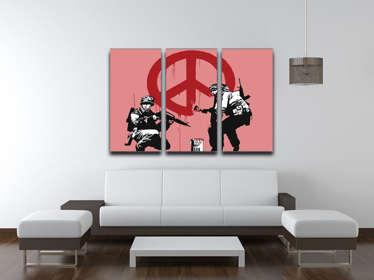 Banksy Soldiers Painting CND Sign Red 3 Split Panel Canvas Print - Canvas Art Rocks - 3