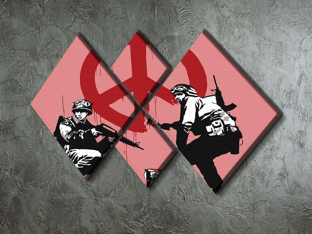 Banksy Soldiers Painting CND Sign Red 4 Square Multi Panel Canvas - Canvas Art Rocks - 2