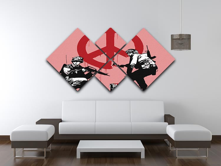 Banksy Soldiers Painting CND Sign Red 4 Square Multi Panel Canvas - Canvas Art Rocks - 3