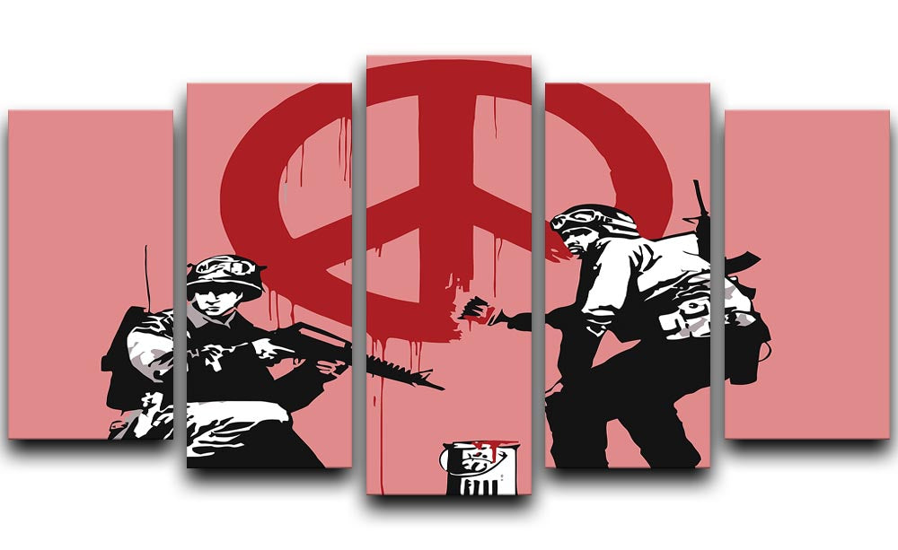 Banksy Soldiers Painting CND Sign Red 5 Split Panel Canvas - Canvas Art Rocks - 1