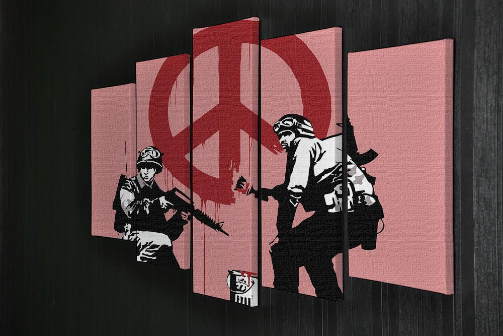 Banksy Soldiers Painting CND Sign Red 5 Split Panel Canvas - Canvas Art Rocks - 2