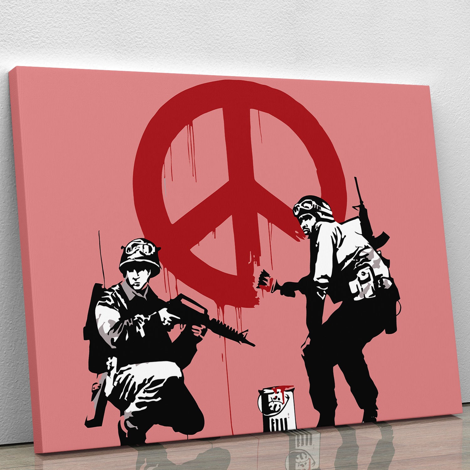 Banksy Soldiers Painting CND Sign Red Canvas Print or Poster - Canvas Art Rocks - 1