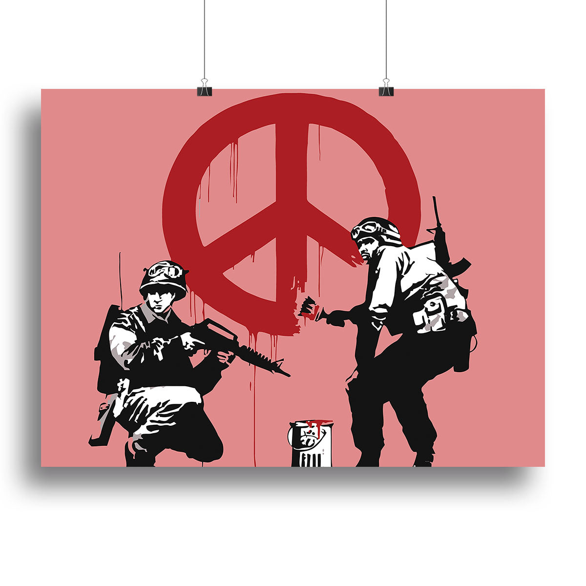 Banksy Soldiers Painting CND Sign Red Canvas Print or Poster - Canvas Art Rocks - 2