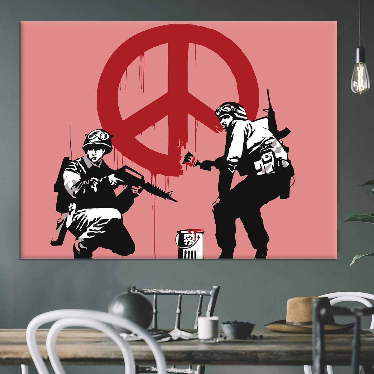 Banksy Soldiers Painting CND Sign Red Canvas Print or Poster - Canvas Art Rocks - 3