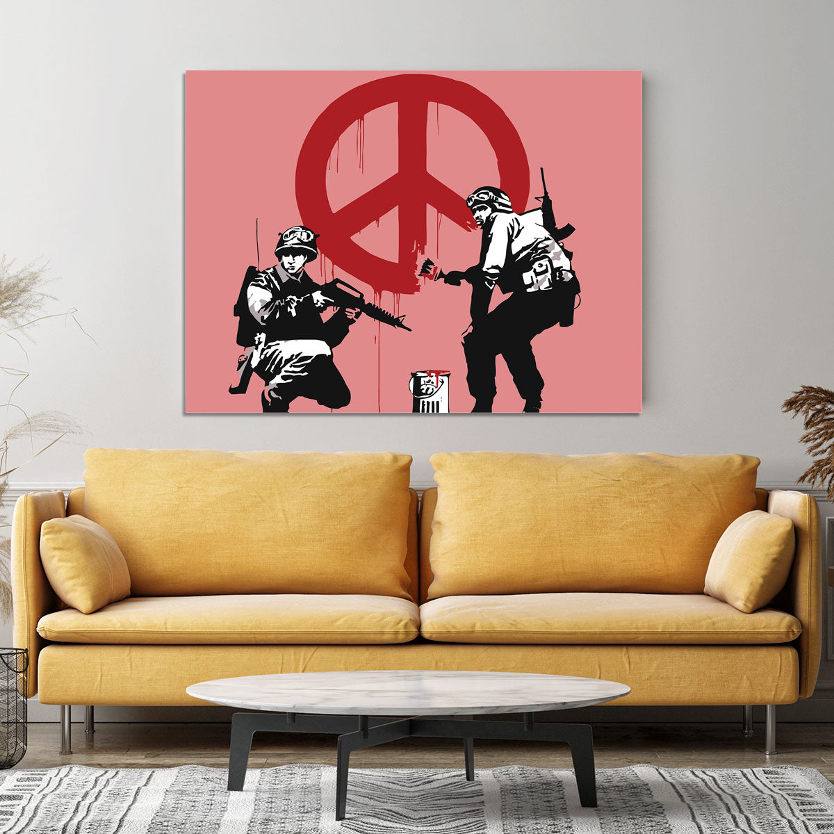 Banksy Soldiers Painting CND Sign Red Canvas Print or Poster - Canvas Art Rocks - 4