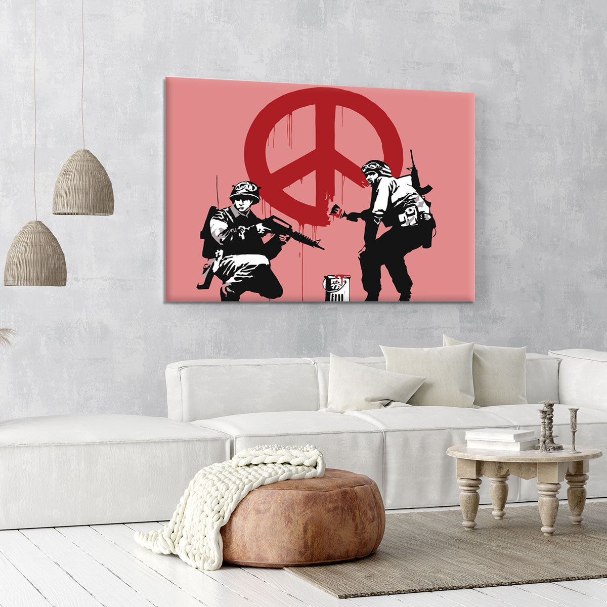 Banksy Soldiers Painting CND Sign Red Canvas Print or Poster - Canvas Art Rocks - 6
