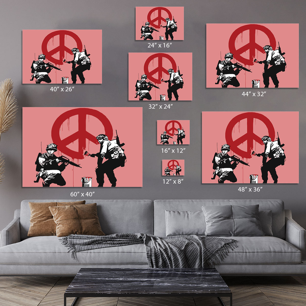 Banksy Soldiers Painting CND Sign Red Canvas Print or Poster - Canvas Art Rocks - 7