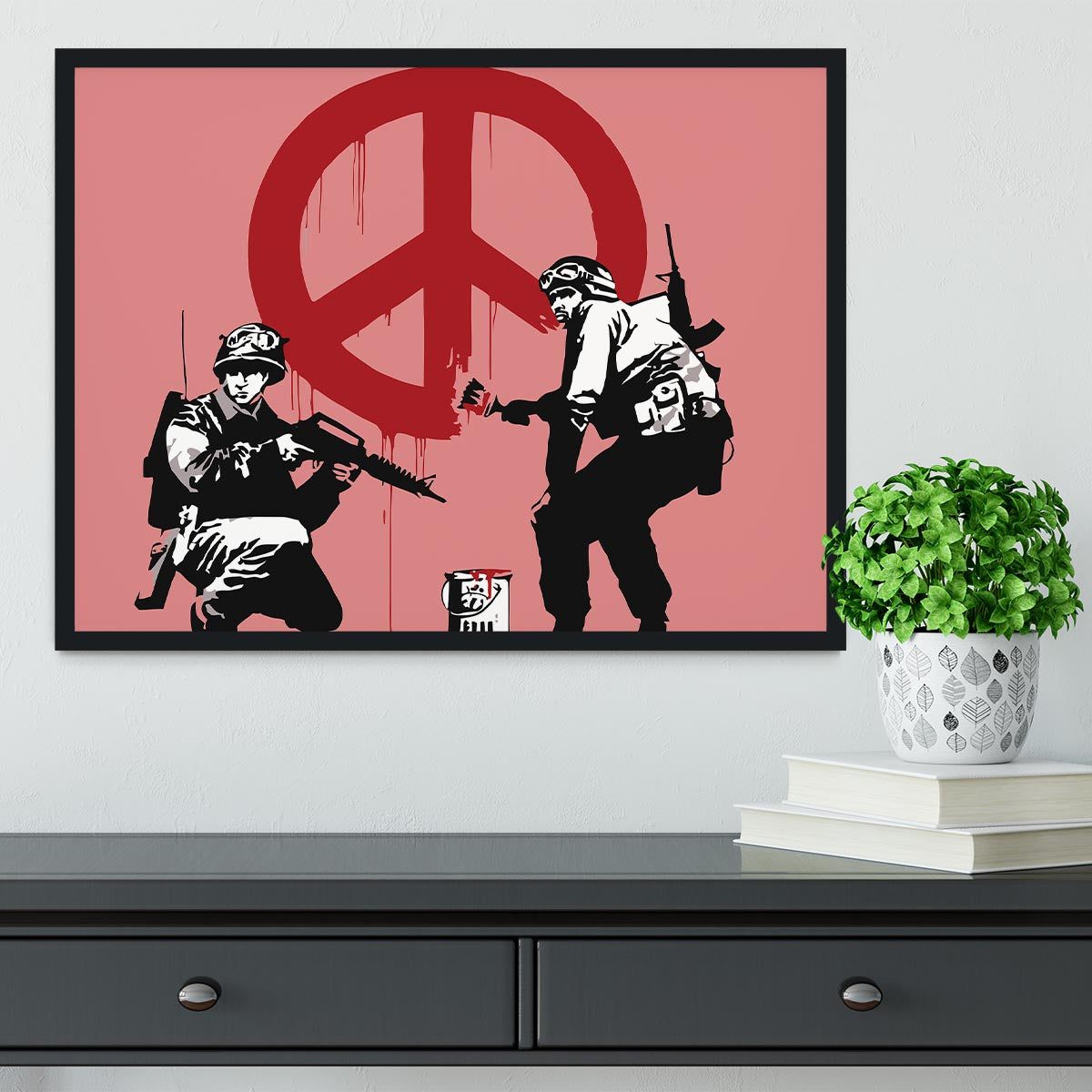 Banksy Soldiers Painting CND Sign Red Framed Print - Canvas Art Rocks - 2