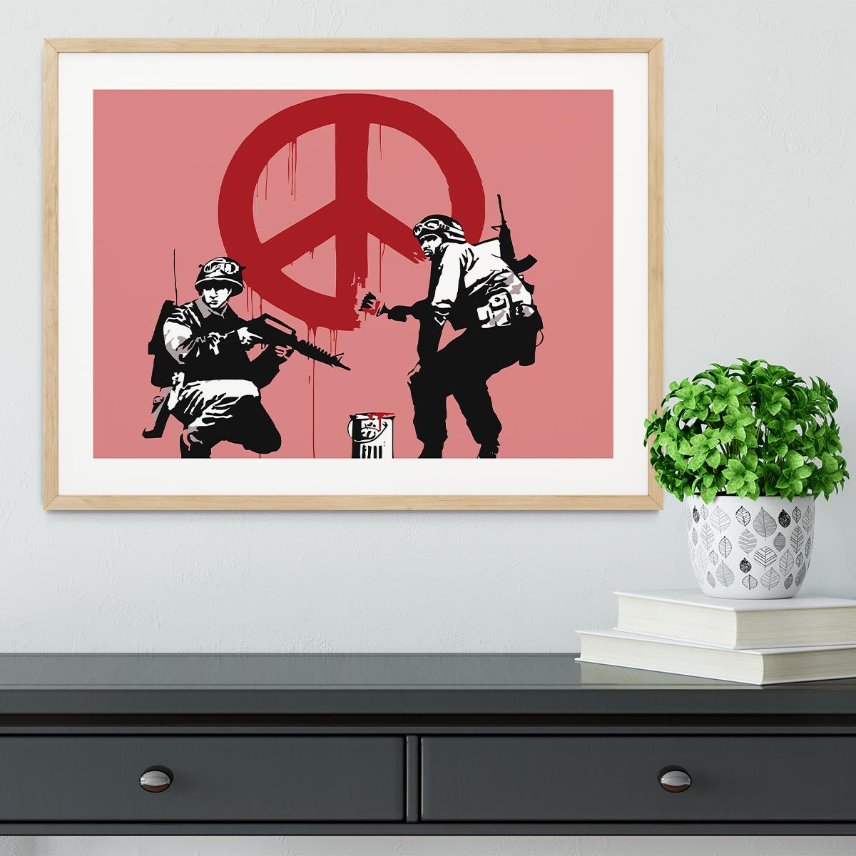 Banksy Soldiers Painting CND Sign Red Framed Print - Canvas Art Rocks - 3