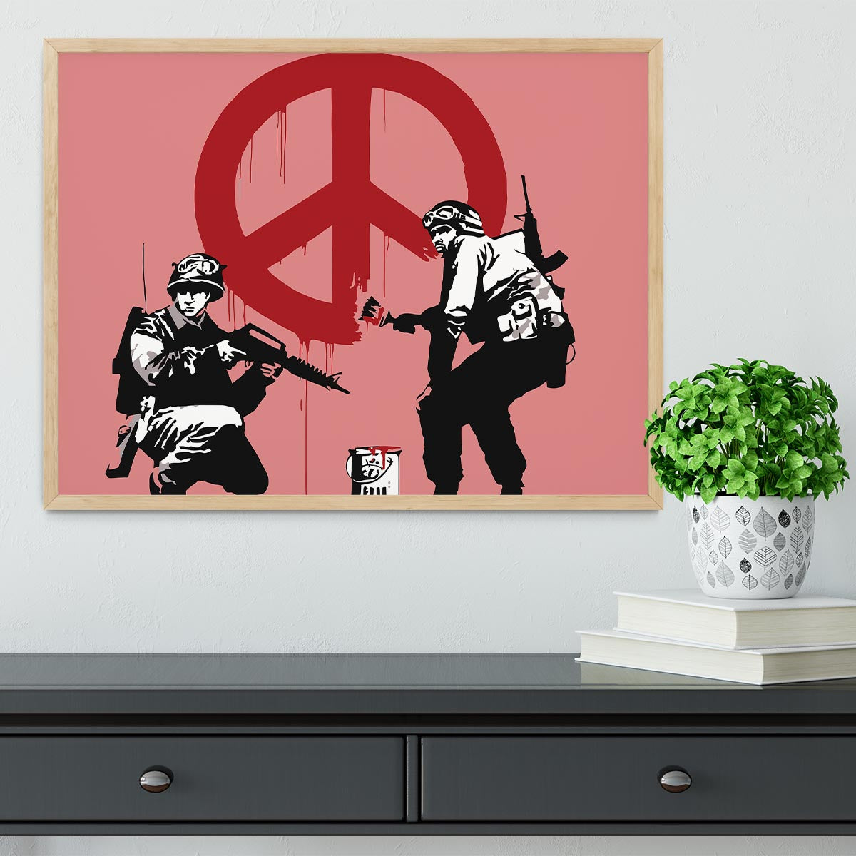 Banksy Soldiers Painting CND Sign Red Framed Print - Canvas Art Rocks - 4