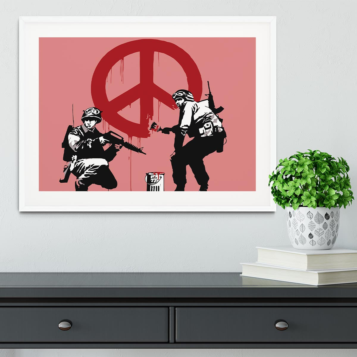 Banksy Soldiers Painting CND Sign Red Framed Print - Canvas Art Rocks - 5