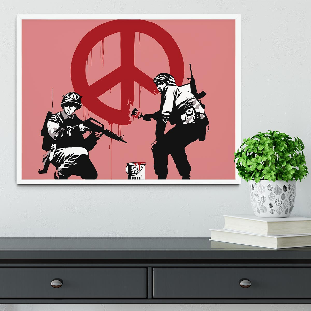Banksy Soldiers Painting CND Sign Red Framed Print - Canvas Art Rocks -6