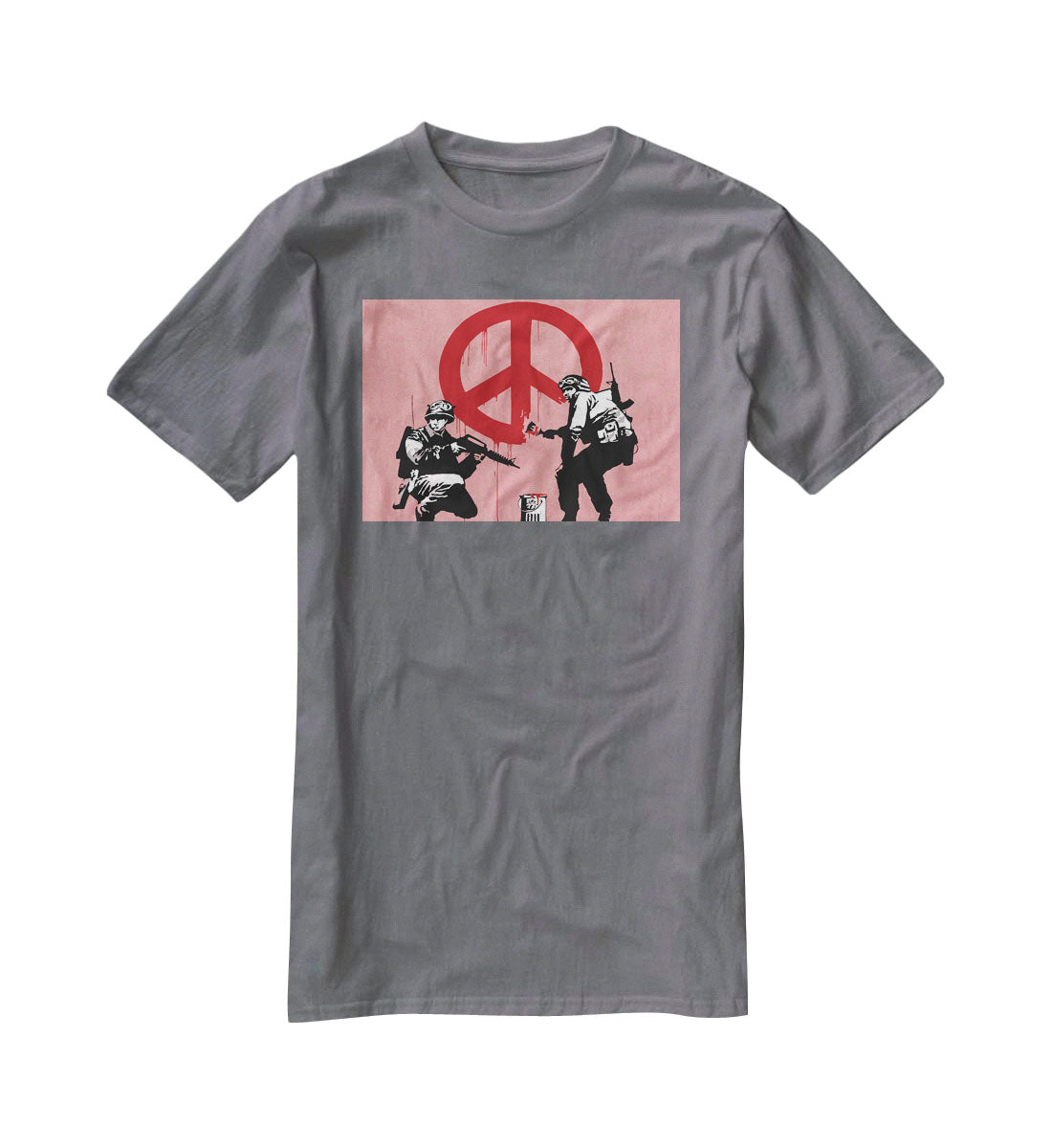 Banksy Soldiers Painting CND Sign Red T-Shirt - Canvas Art Rocks - 3
