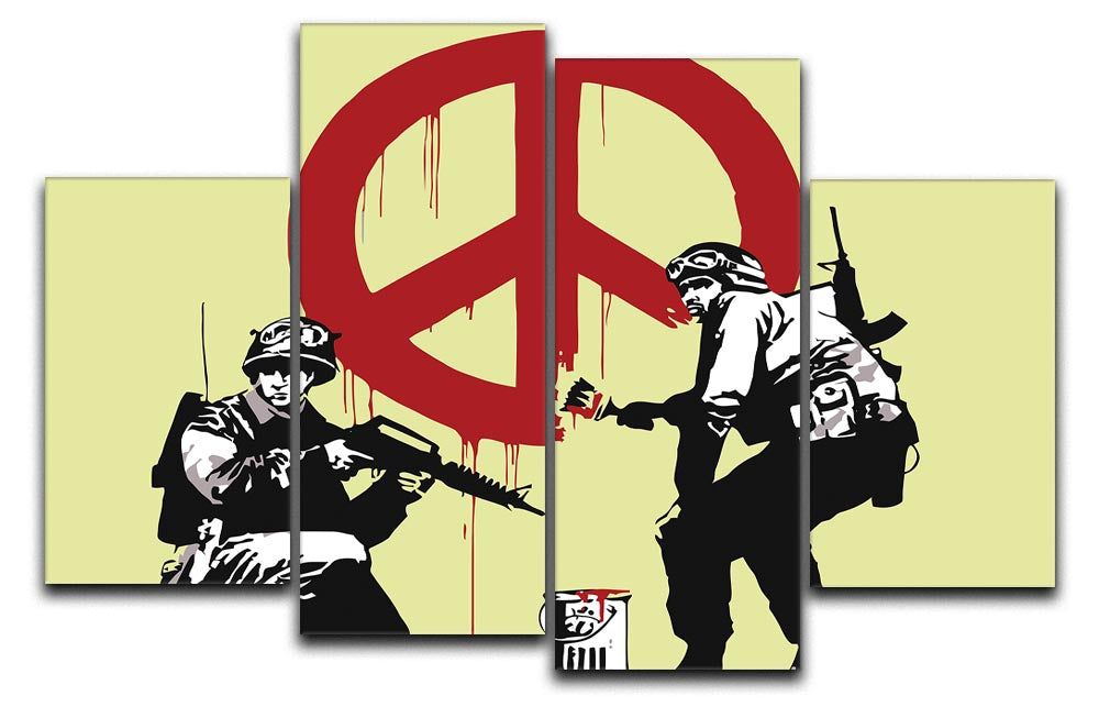 Banksy Soldiers Painting CND Sign Yellow 4 Split Panel Canvas - Canvas Art Rocks - 1